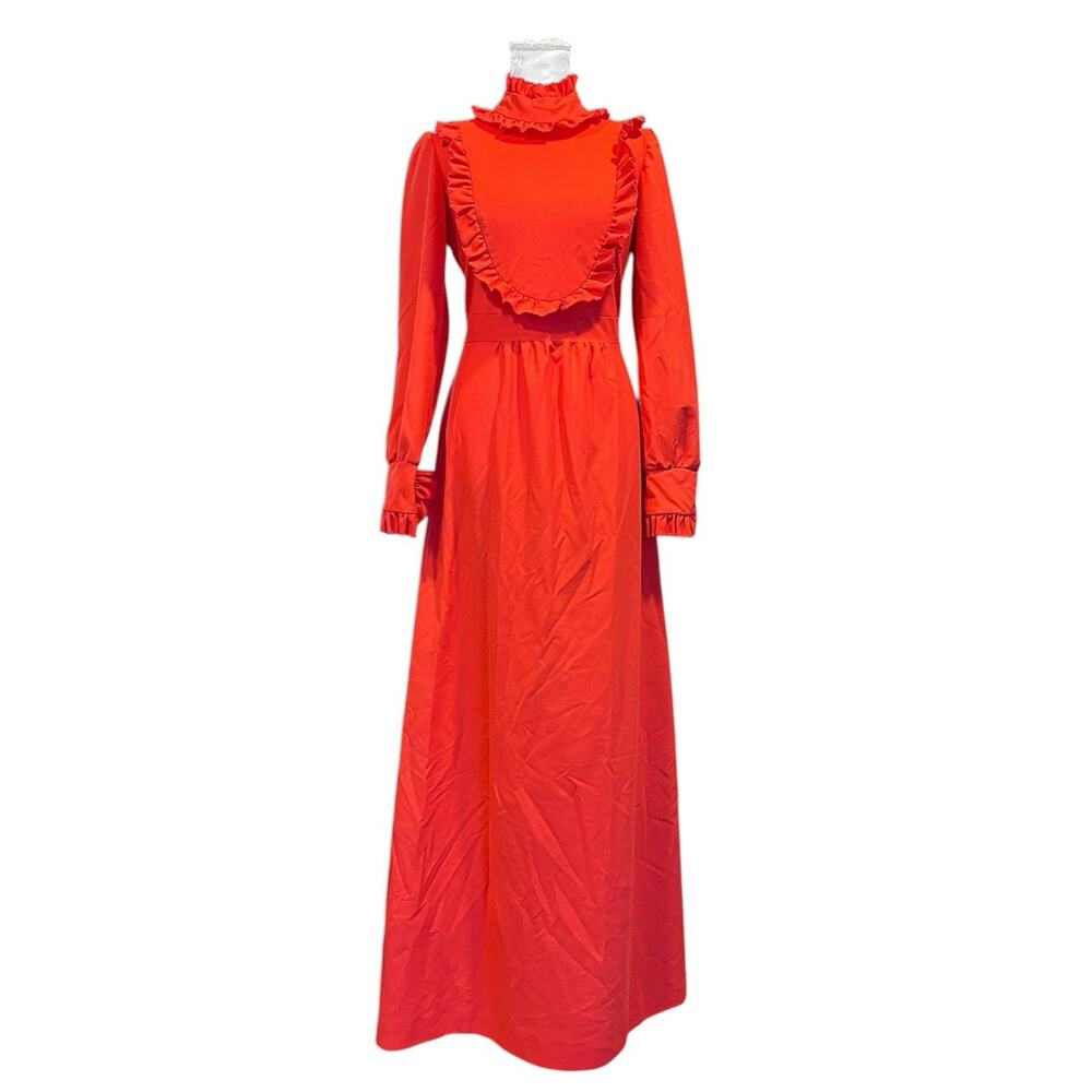 Vintage 70s JC Penney Red Ruffle Maxi Dress Sz M - Picture 2 of 16